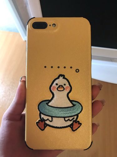 Customer photo review of Funny Duck Yellow Leather Embroidery iPhone Case