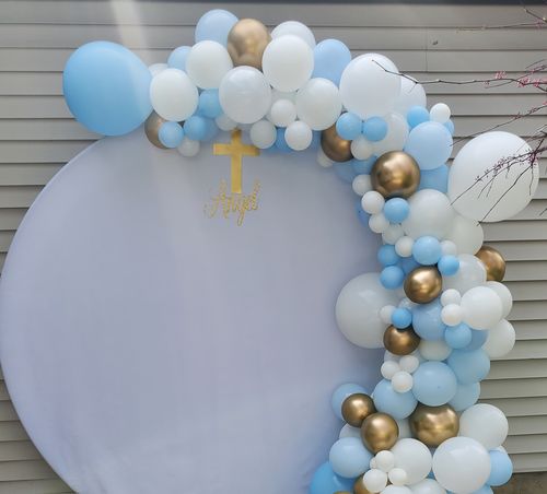 Customer photo review of White Backdrop Circle White Birthday Banner Baby Shower Decoration
