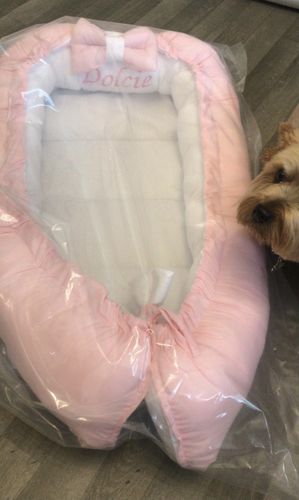 Customer photo review of Personalised Pink And White Baby Sleep Nest Pod