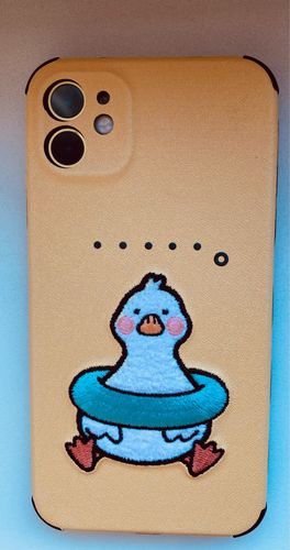 Customer photo review of Funny Duck Yellow Leather Embroidery iPhone Case