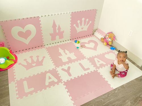 Customer photo review of Easy Personalize- SoftTiles Princess Play Mat in Light Pink and White- 6 Letter Name- 6.5' x 6.5'