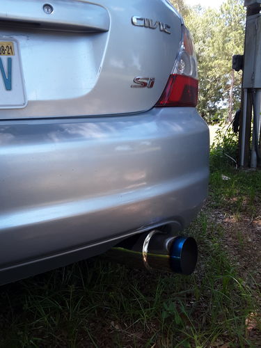 Customer photo review of SPELAB N1 Universal 2.5" Inlet 4" Outlet Performance Exhaust Muffler with Straight Blue Burnt Tip - Moderate Sound