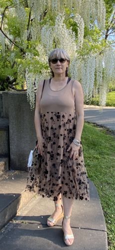 Customer photo review of Women Lace Casual Retro Stitching Maxi Dress