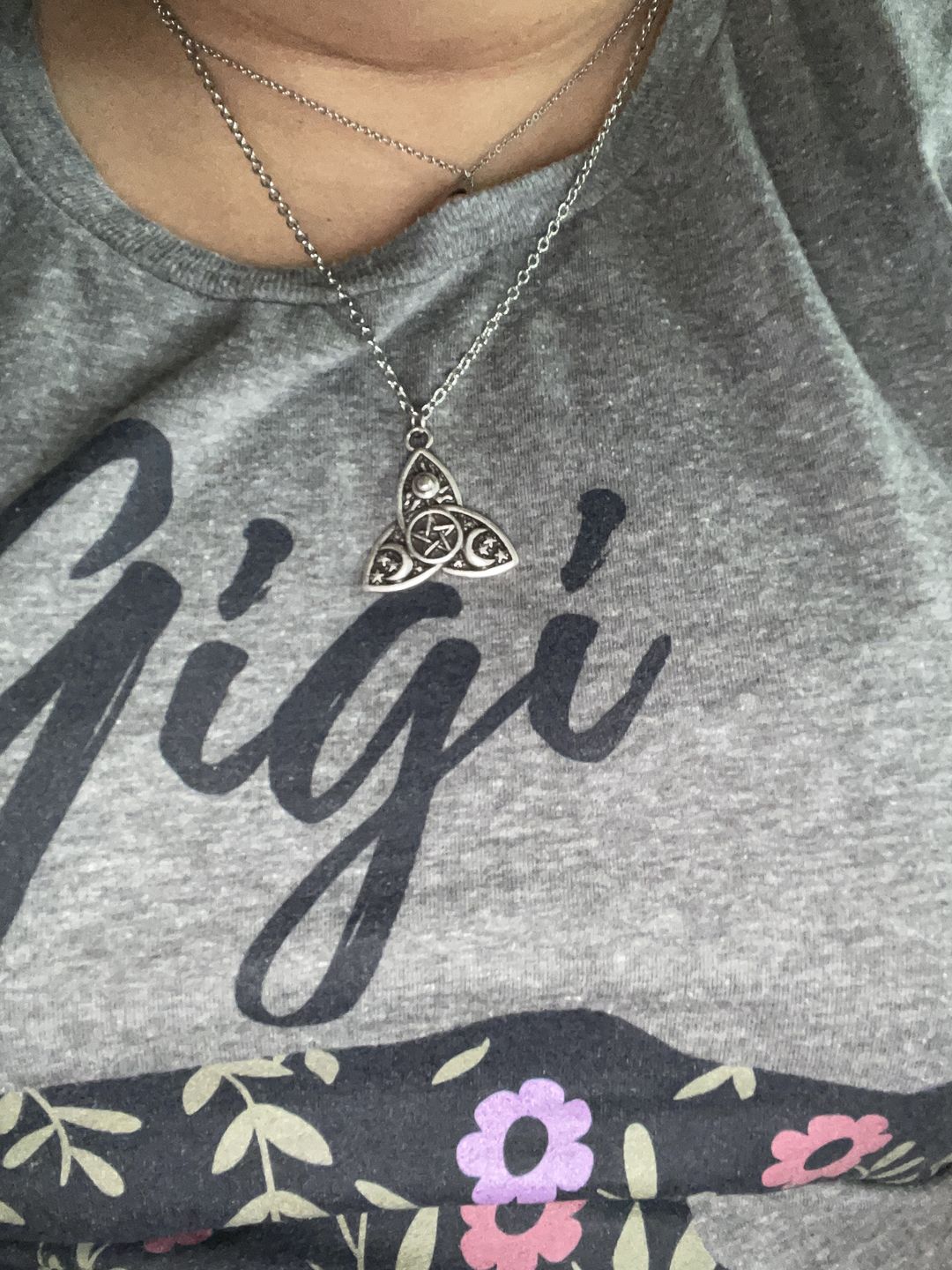Customer photo review of Triple Moon Goddess Triquetra Necklace