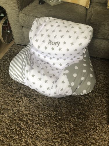 Customer photo review of Personalised Grey Patchwork Bean Bag Chair