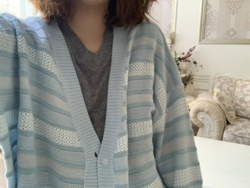 Customer photo review of Baby Blue Striped Cardigan