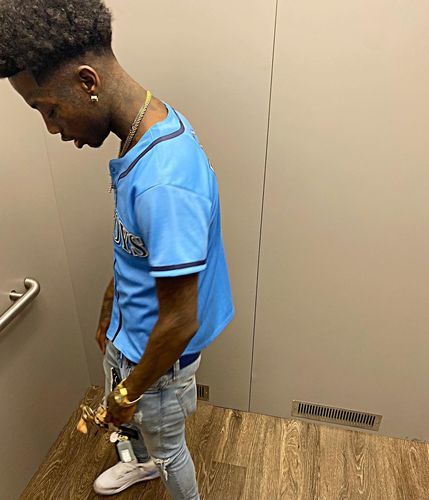 Customer photo review of Custom White Light Blue-Pink Authentic American Flag Fashion Baseball Jersey