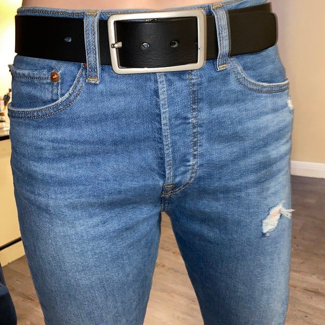 Customer photo review of Lucille - Black Leather Dress Belt with Rectangle Buckle - Made in Canada