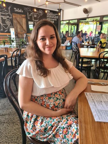 Customer photo review of Shirred Maxi Skirt in Peach Floral - Last Ones!