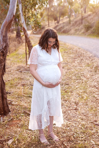 Customer photo review of The Wanderer White Lace Maternity Gown