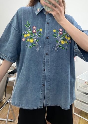 Customer photo review of Floral Embroidery Denim Shirt