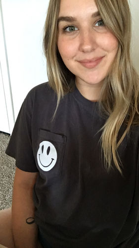 Customer photo review of Ascot + Hart Smile Logo Pocket Tee