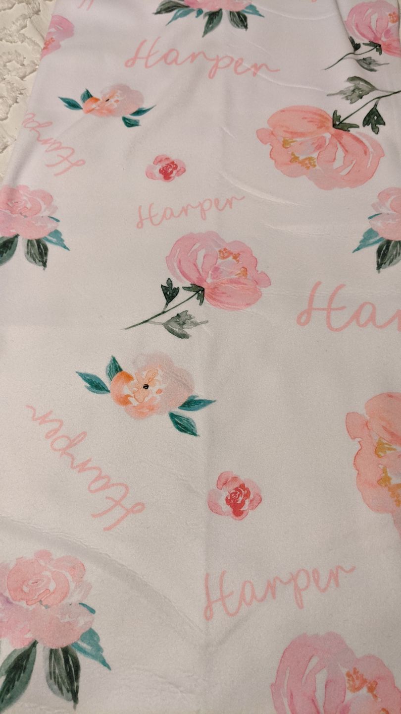 Customer photo review of Personalized Baby Girl Name Blanket, Light coral and pink floral