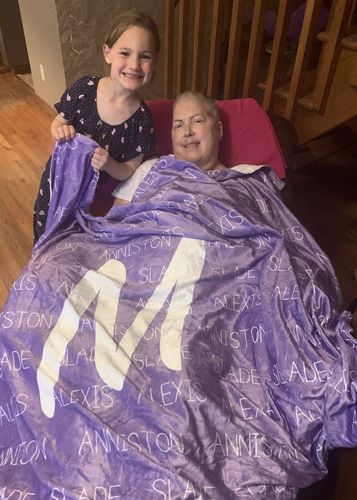 Customer photo review of ANY CUSTOM NAME Purple Mom Personalized Custom Name Printed Fleece Family Throw Blanket