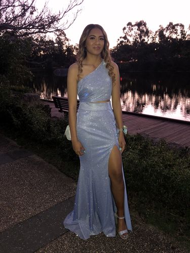 Customer photo review of Louise Glitter Two Piece Gown - Light Blue