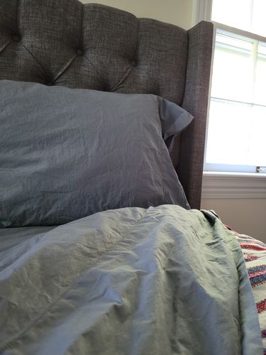 Customer photo review of Renewed 300 Thread Count Organic Percale Sheet Set, Queen
