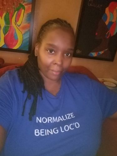 Customer photo review of Normalize Being Loc'd Short-Sleeve Unisex T-Shirt