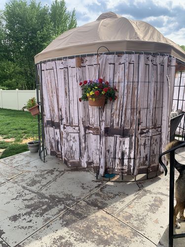 Customer photo review of White Wooden Plank Rustic Barn Door Shower Curtain