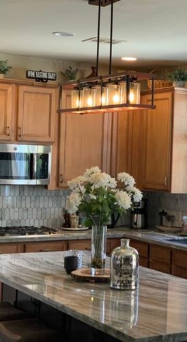 Customer photo review of Farmhouse Wooden 5-Light Kitchen Linear Chandelier