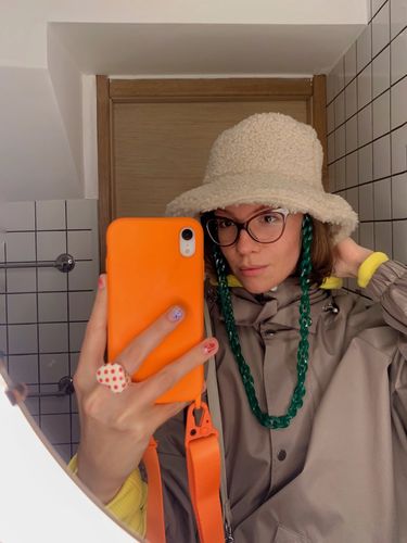 Customer photo review of Candy Color Orange Crossbody Bracelet iPhone Case