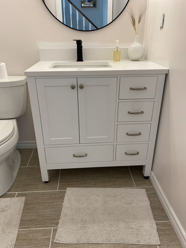 Customer photo review of Abigail 36", Naos, Bright White Bathroom Vanity, Left Sink