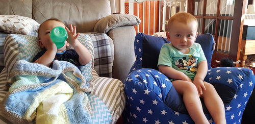 Customer photo review of Personalised Grey Stripe And Blue ZigZag Bean Bag Chair