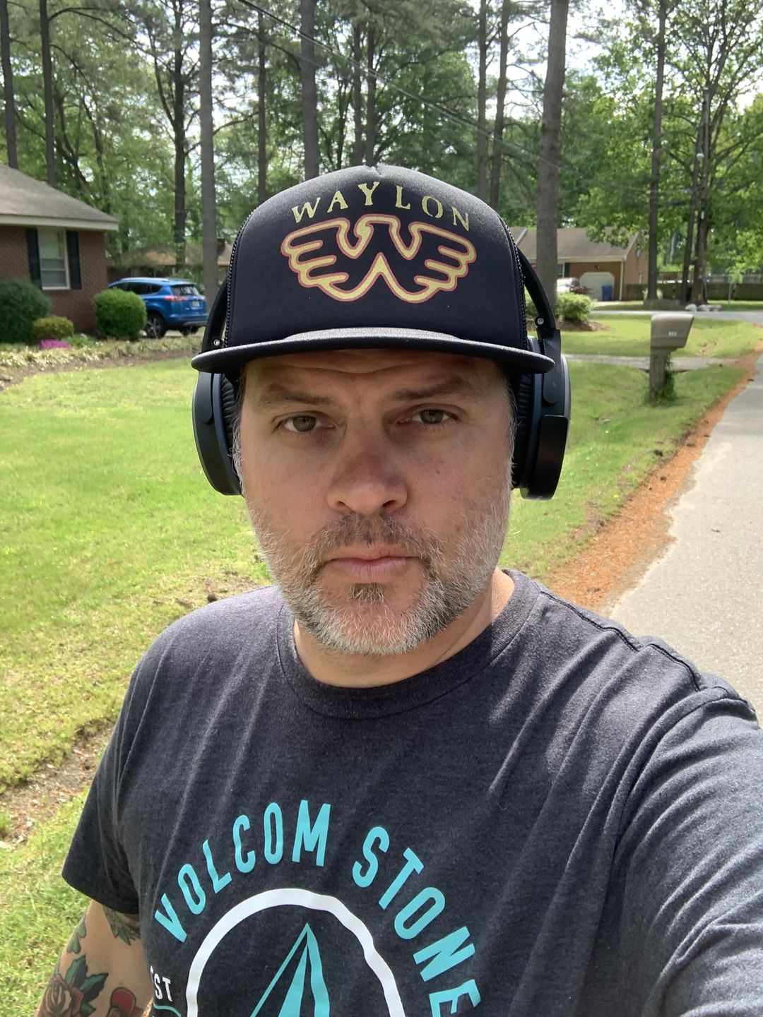 Customer photo review of Waylon Jennings Distressed Flying W Trucker Hat - Black