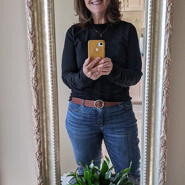 Customer photo review of Sempre - Cognac Vachetta Leather Waist Belt with Circular Buckle - Made in Canada