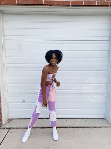 Customer photo review of High waisted patchwork jeans