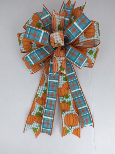 Customer photo review of 2.5"X10Yd Pumpkin Patch/Check Ivory/Orange/Moss/Turq RGA14804H