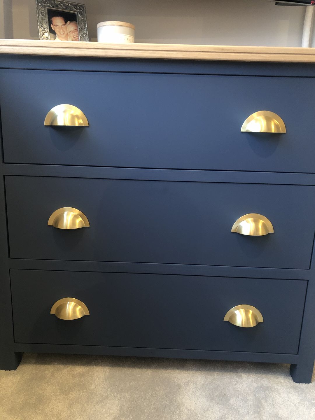 Customer photo review of Monmouth Brushed Satin Brass Handles