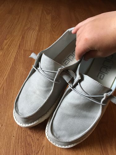 Customer photo review of Hey Dude Ladies Wendy Linen Chambray Light Grey Shoes 121413058