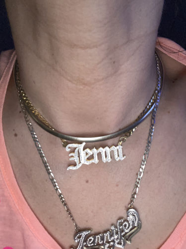 Customer photo review of Double Plated Gothic Name Necklace with Cuban Chain