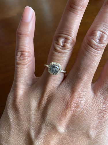 Customer photo review of Salt and Pepper Brilliant Cut Halo Ring