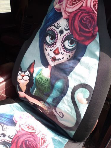 Customer photo review of Floral Sugar Skull Day Of The Dead Car Seat Covers