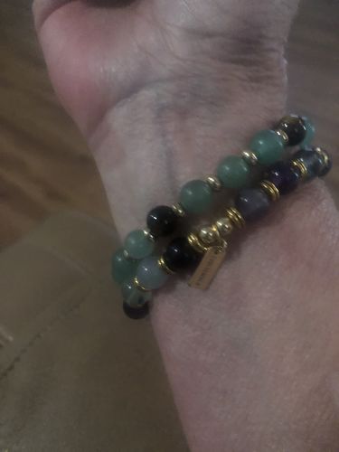 EvaDane Natural Fluorite Gemstone Rope Bead Alphabet Letter T Charm Stretch Bracelet EvaDane Natural Fluorite Gemstone Rope Bead Alphabet Letter T Charm Stretch Bracelet