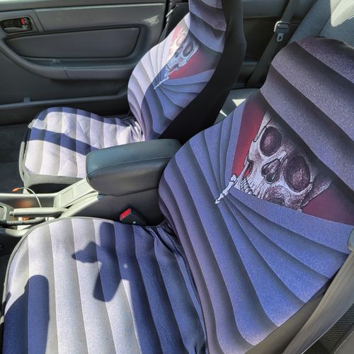 Customer photo review of Skull Behind You Car Seat Covers