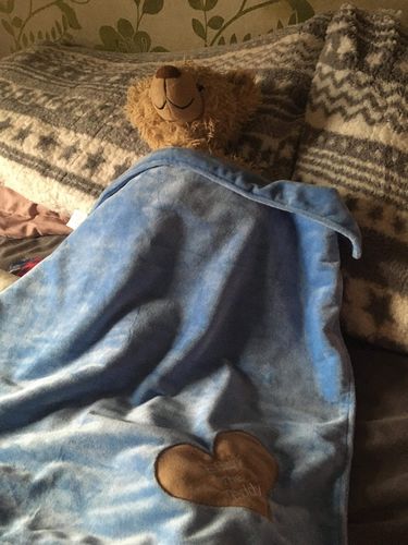 Customer photo review of Eddy The Teddy Snuggle Blanket