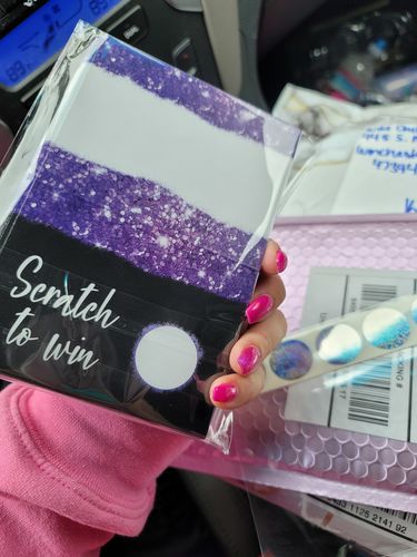 Customer photo review of Purple Glitter Thank You Folded Scratch Cards