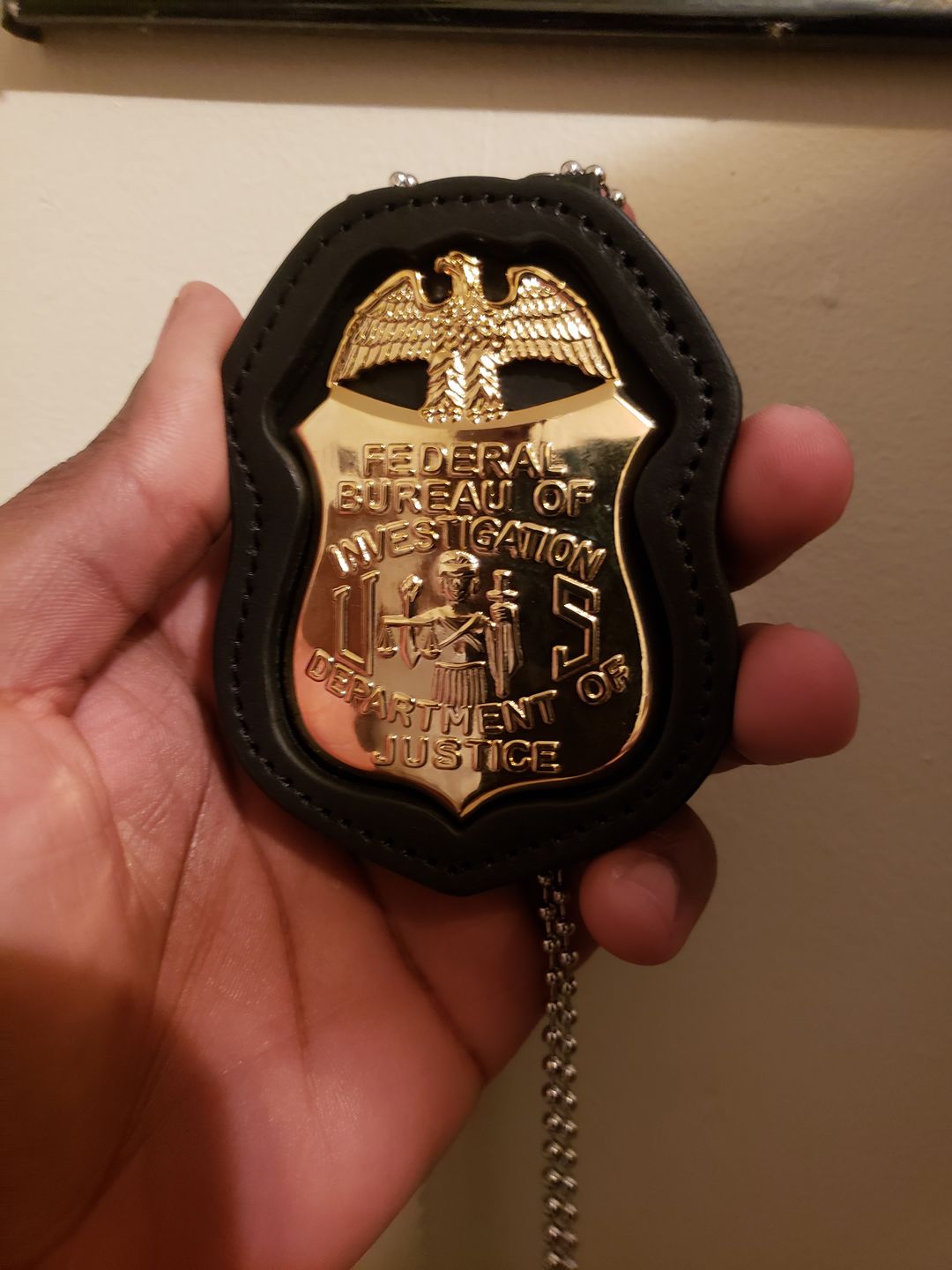 Customer photo review of FBI Department of Justice Badge Solid Copper Replica Movie Props