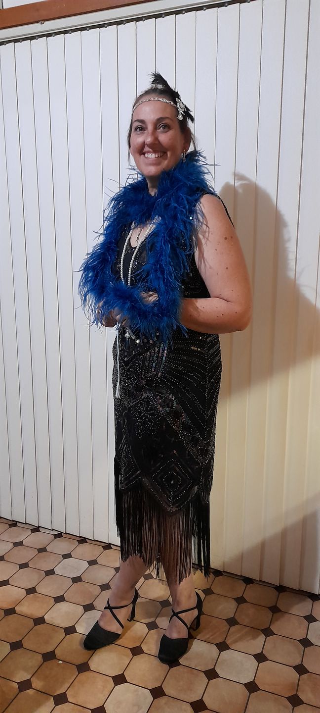 Customer photo review of 1920s Black Beaded Mila Gatsby Dress
