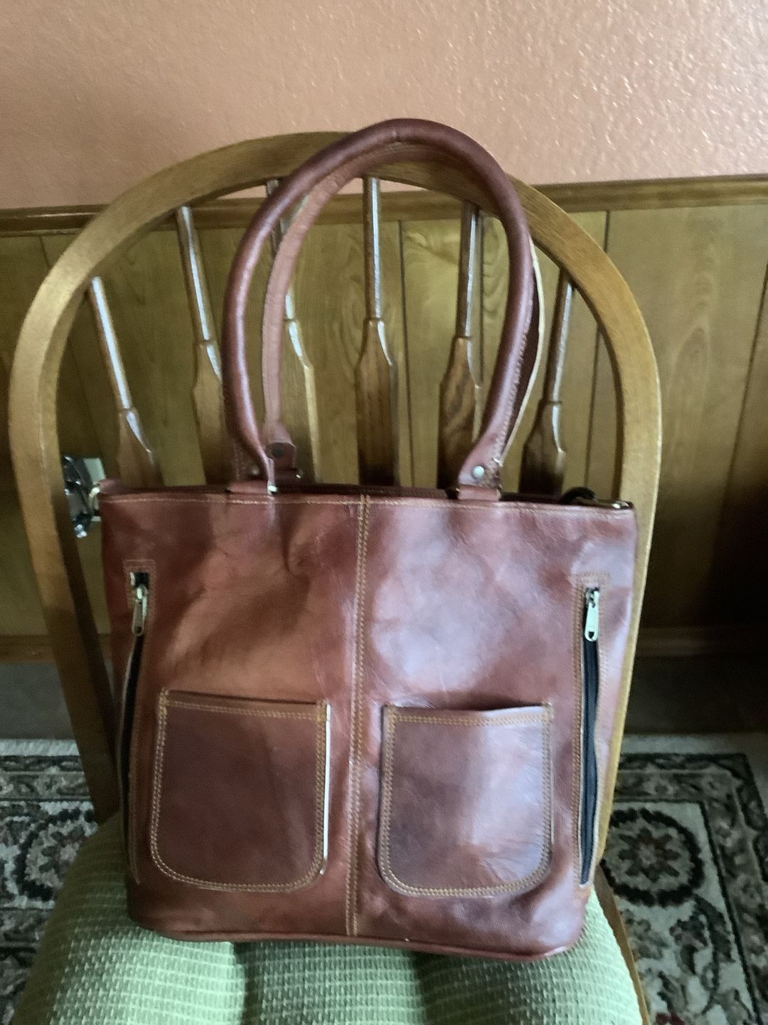 Customer photo review of Women's Genuine Leather Tote Handbag