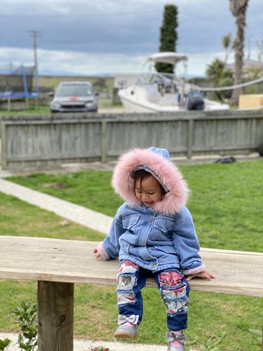 Customer photo review of Fluffy Denim Coat | Pink Furr