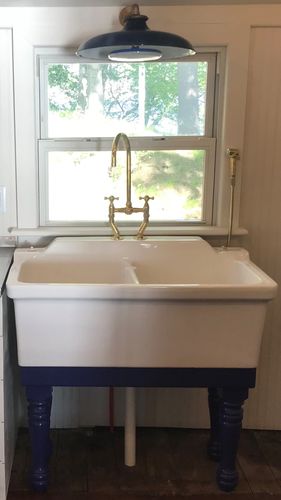Customer photo review of Katarina Center Ball Bridge Kitchen Faucet, Curved Legs With Brass Cross Handles