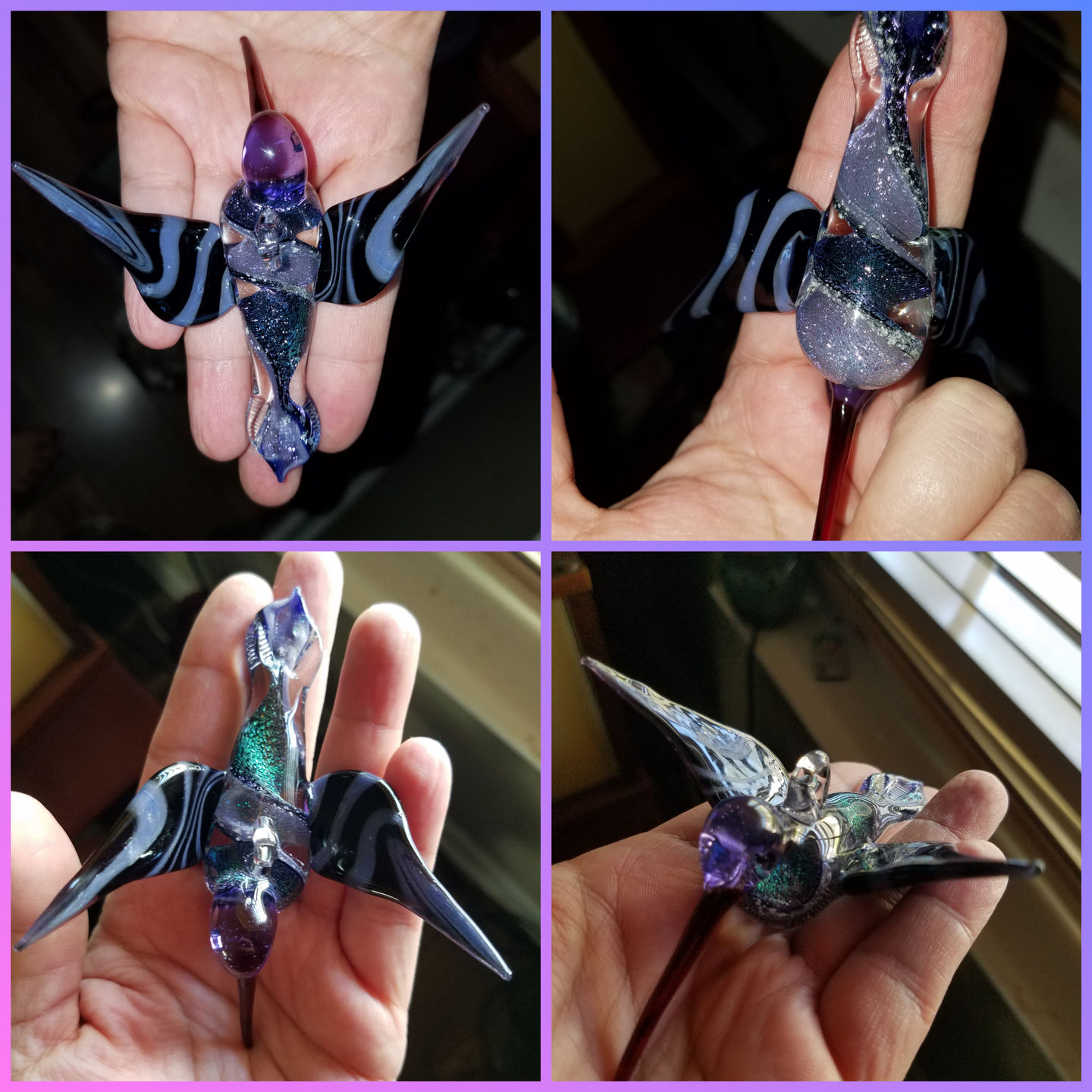 Customer photo review of Purple Dichroic Twist Glass Hummingbird with Infused Ash
