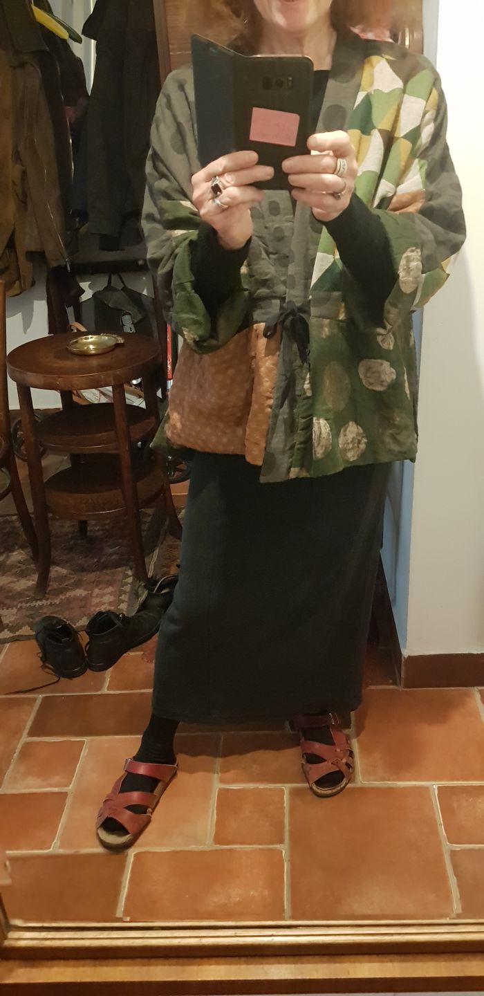 Customer photo review of Plus Size - Irregular Geometric Pattern Retro Cotton Coat