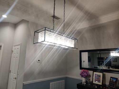 Customer photo review of Modern Rectangle Crystal Island Linear Chandelier