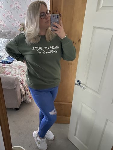 Customer photo review of Mum of Boys Hashtag Outnumbered Sweatshirt (MRK X)