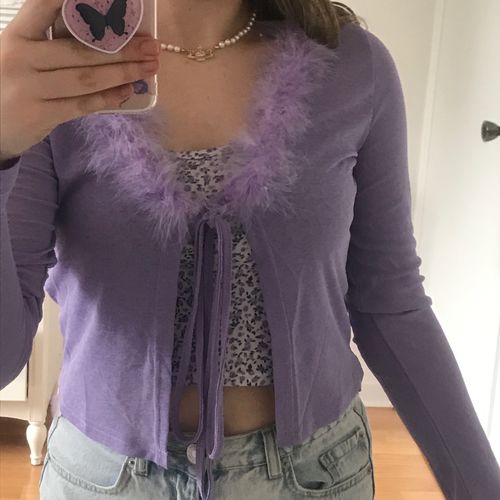 Customer photo review of Karen Lilac Furry Tie-up Cardigan
