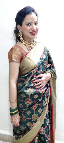 Customer photo review of Extra 10% off: Teal Green Woven Patola fusion Banarasi Saree With Brocade Blouse